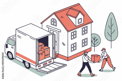 Moving House Service Illustration  Flat Vector  Wh Vector Illustration