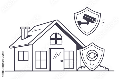 Home Security System Icon  Minimal Flat Style  Whi Vector Illustration