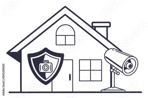 Home Security System Icon  Minimal Flat Style  Whi (3) Vector Illustration