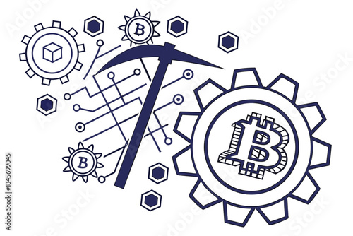Cryptocurrency Mining Abstract Symbol  No Logos  W (3) Vector Illustration