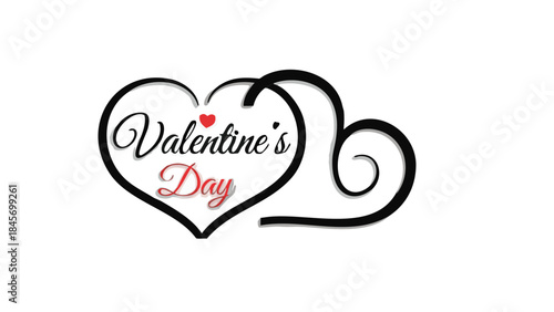 Delicate red calligraphy text paired with one scul heart on valentine's day with black outline on white background
