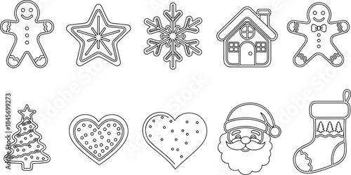 Outline Silhouette Christmas Gingerbread Cookie.
