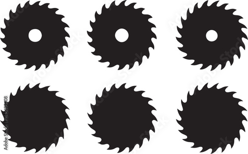  Circular saw blade vector icon set of 6 on a white background