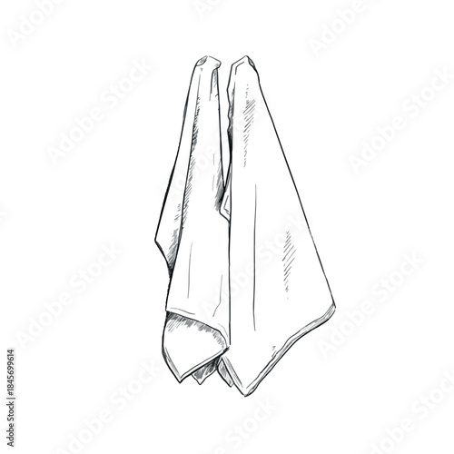Two tea towels hanging up. Plain design. Black and white vector.
