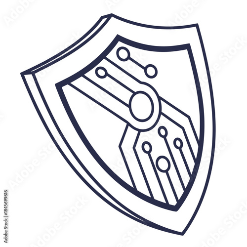 Cyber Security Shield With Circuit Pattern  Minima (1) Vector Illustration