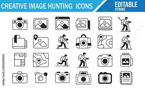 Modern thin line icon set for creative image capturing.