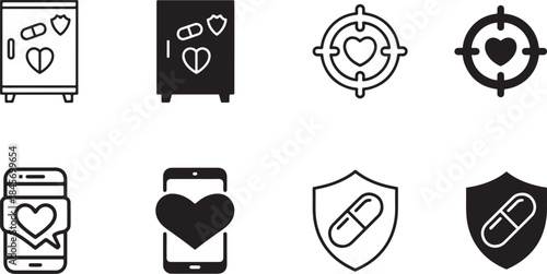 Essential digital health and medical protection icon set illustrating online wellness and safety concepts for modern applications