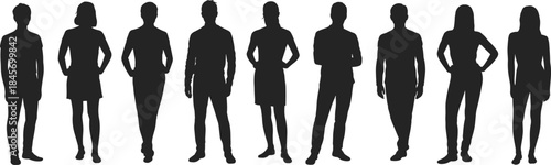 Diverse group of people silhouettes standing together isolated on white background, modern society concept