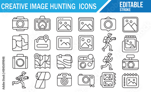 Vector outline symbols for creative photo searching and travel.