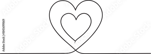  One continuous drawing of heart and color shape love sign. Thin contour and romantic symbol for greeting card and web banner in simple linear style.