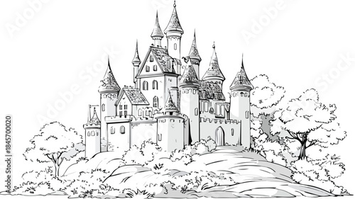 Enchanted Fairytale Castle on a Hilltop Vector Illustration