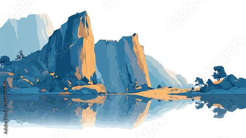 Tranquil Minimalist Cliff Landscape Vector Illustration