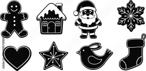 Seamless Silhouette Pattern of Christmas Gingerbread Cookie.