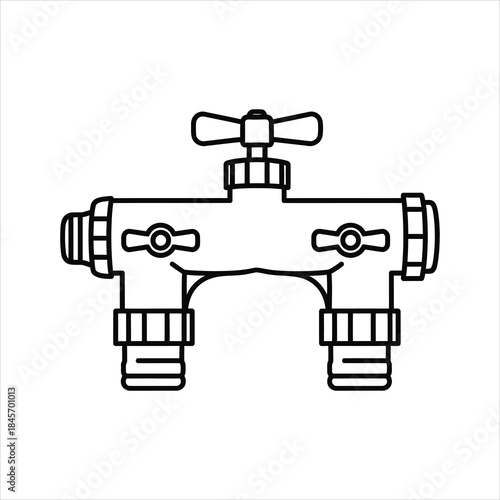 Water Hose Splitter Faucet Icon Vector, Gardening and Plumbing Connector Outline, Irrigation