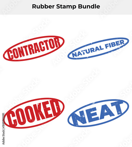 Collection of Oval Rubber Stamps with Contractor Cooked Fiber and Neat Words