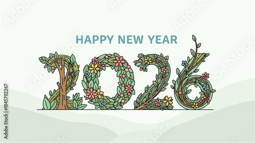Happy New Year 2026 floral illustration for the New Year celebration.