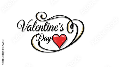 Valentine's day celebration with elegant calligraphy and heart symbol on white background for romantic greeting cards and festive decorations
