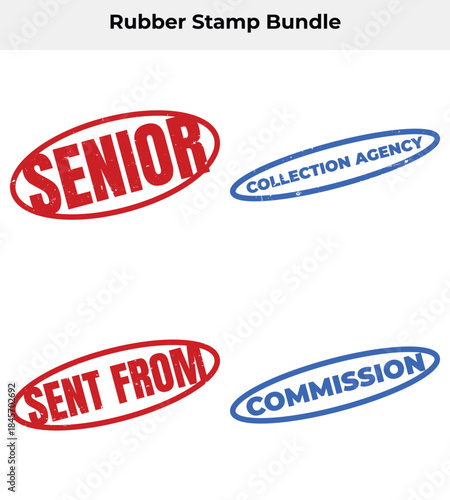 Distressed Red Senior Sent From and Blue Collection Agency Commission Stamps Set