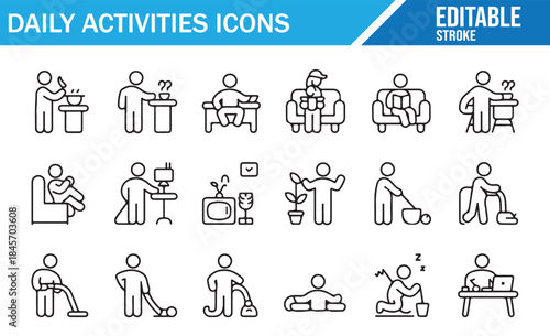 Simple Pictogram Set of People doing Various Household Chores.