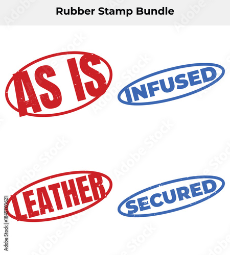 Four Rubber Stamp Styled Word Assets on White Background As Is Infused Leather