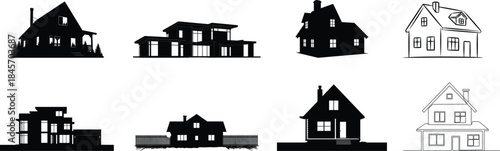 Collection of various house and building silhouette icons