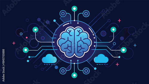 A visual representation of an API at the core of cloud computing, highlighting its role in facilitating data exchange..eps