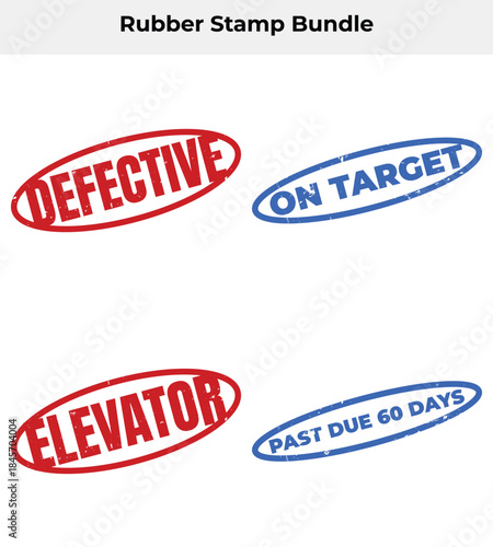 Grunge Oval Stamp Set with Defective, On Target, Elevator, Past Due 60 Days on White