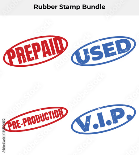 Grunge Rubber Stamp Bundle; Prepaid, Used, PreProduction & V.I.P on White