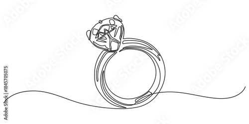 continuous one line drawing Elegant solitaire diamond engagement ring, minimalist single line drawing of a diamond engagement ring, pro