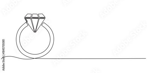 continuous one line drawing Elegant solitaire diamond engagement ring, minimalist single line drawing of a diamond engagement ring, pro