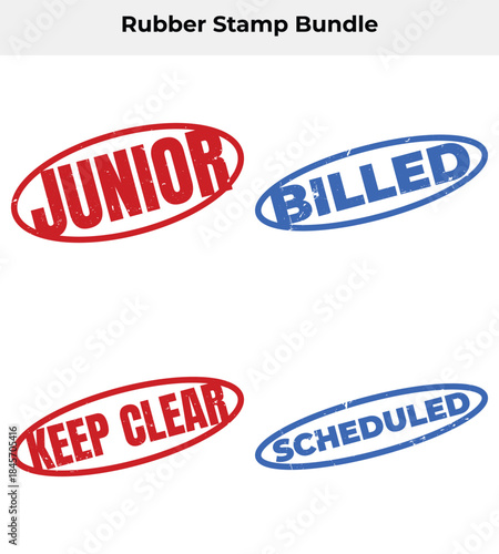 Oval Grunge Rubber Stamp Set with Junior Billed Keep Clear and Scheduled on White