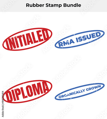 Oval Rubber Stamp Set Featuring Initialed, RMA Issued, Diploma, Organic Wording