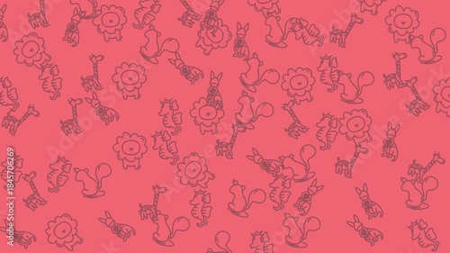 Seamless looping animated education and science line icons on coral background.