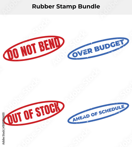 Red Do Not Bend Stamp and Blue Over Budget Rubber Stamp on White Background