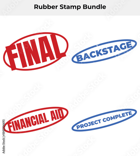 Red Final Blue Project Complete Backstage Financial Aid Stamp Set On White