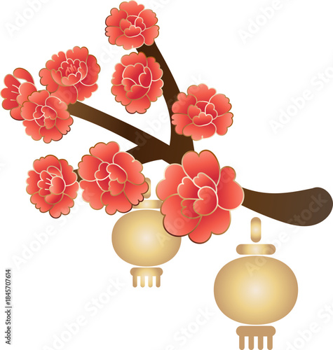 Plum Blossom Branch With Gold Lantern