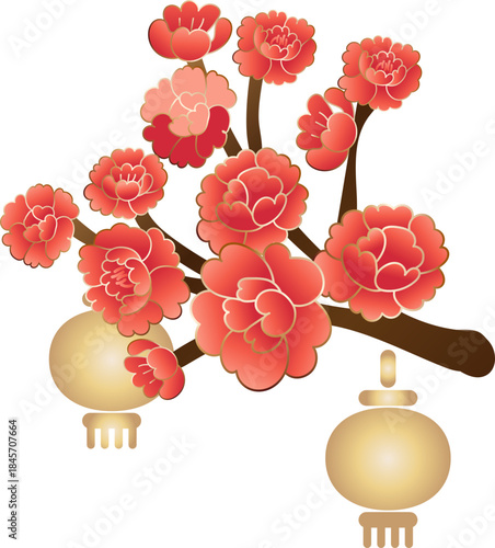 Red Plum Blossom Branch