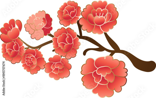 Red Plum Blossom Floral Branch