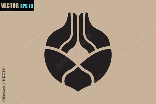 Elegant vector icon of interconnected hands in a spiritual mudra or a blooming lotus bud