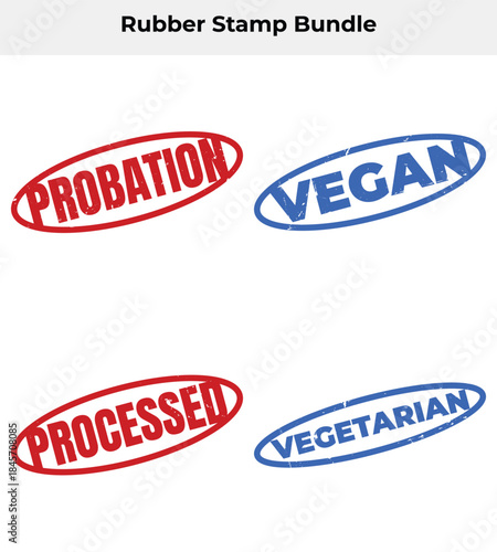 Rubber Stamp Design Probation, Vegan, Processed, Vegetarian on White Background