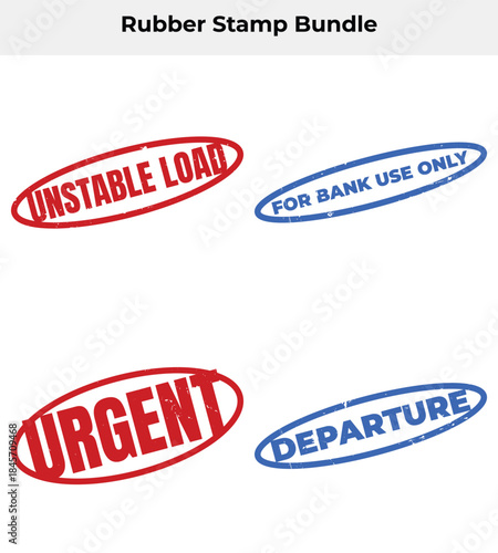 Rubber Stamp Set Unstable Load, Urgent, Bank Use Only, Departure, Oval Shape