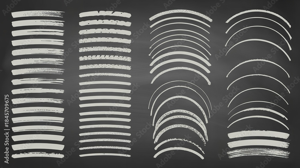 custom made wallpaper toronto digitalBrush stroke design set collection of hand drawn white paint arcs and lines on a dark gray textured chalkboard background