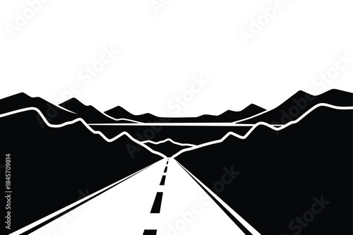A road and landscape silhouette vector art illustration