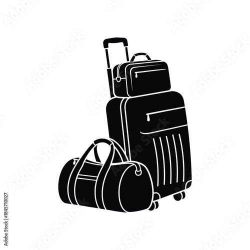 Travel luggage set with suitcase and duffel bag silhouette vector illustration