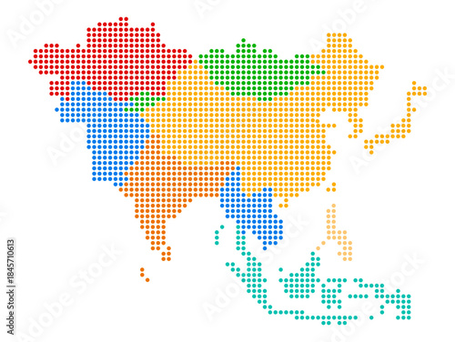 Dotted Asia Map. Asia Continent Map Vector Illustration.