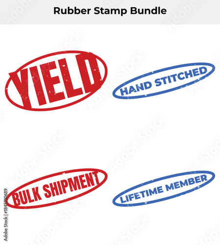 Rubber Stamp Set, Blue Hand Stitched, Lifetime Member, Red Yield Bulk Shipment