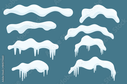 Stylized white snow piles and drips illustrated in a flat winter decoration style.