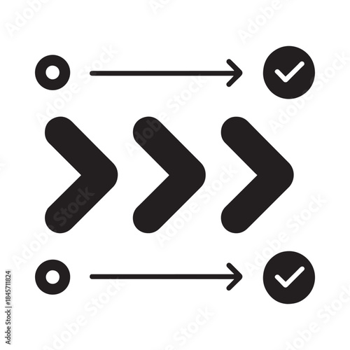 Linear progression with checkmarks and circles a simple black icon design