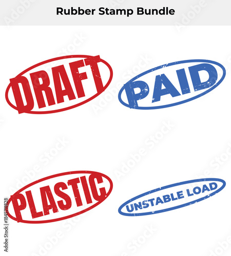 Rubber Stamps Set with Draft Paid Plastic Unstable Load isolated on white background