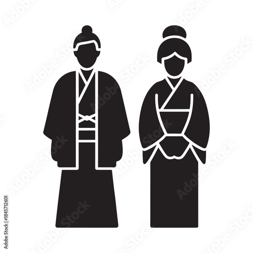 Traditional japanese women in kimonos a simple black silhouette illustration